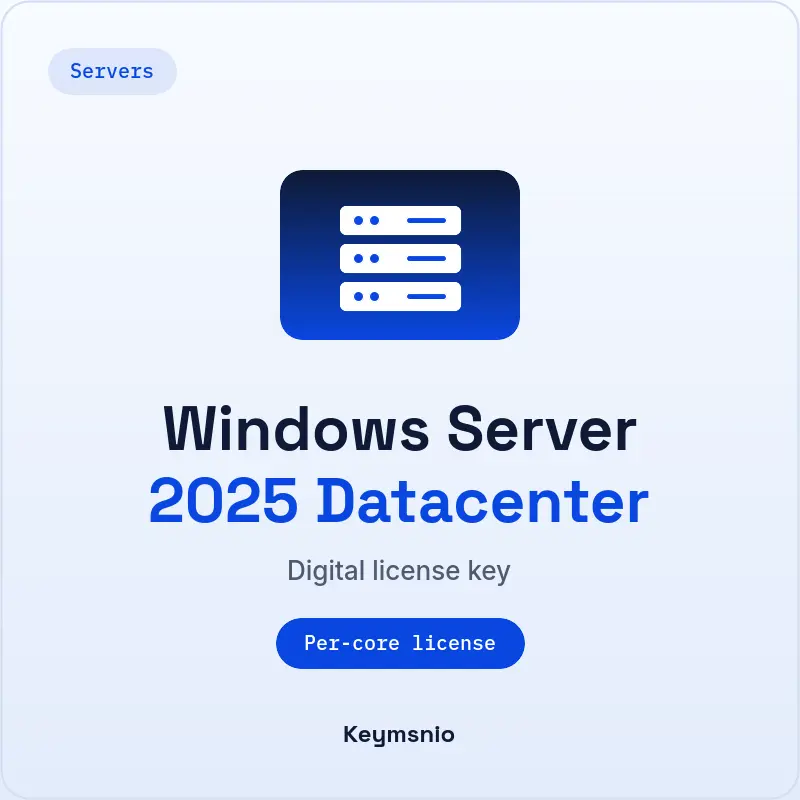 Keymsnio product card: Windows Server 2025 Datacenter, Per-core license
